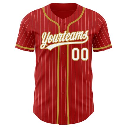 Personalized Red White Pinstripe Old Gold Authentic Baseball Jersey Team Custom Name and Number