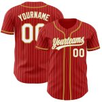 Personalized Red White Pinstripe Old Gold Authentic Baseball Jersey Team Custom Name and Number