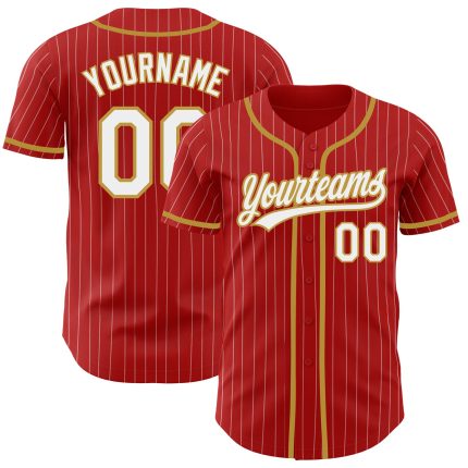 Personalized Red White Pinstripe Old Gold Authentic Baseball Jersey Team Custom Name and Number