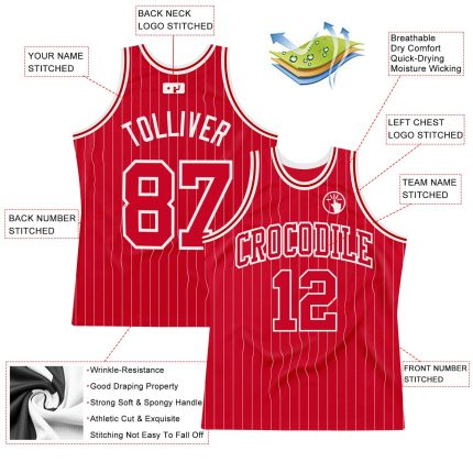 Personalized Red White Pinstripe Red-White Authentic Basketball Jersey Team Custom Name and Number