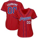 Personalized Red White Pinstripe Royal-White Authentic Baseball Jersey