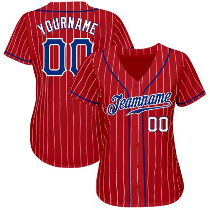 Personalized Red White Pinstripe Royal-White Authentic Baseball Jersey