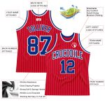 Personalized Red White Pinstripe Royal-White Authentic Basketball Jersey