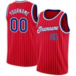 Personalized Red White Pinstripe Royal-White Authentic Basketball Jersey Team Custom Name and Number
