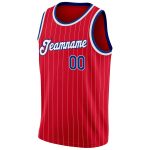 Personalized Red White Pinstripe Royal-White Authentic Basketball Jersey Team Custom Name and Number