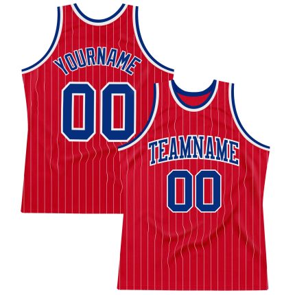 Personalized Red White Pinstripe Royal-White Authentic Basketball Jersey