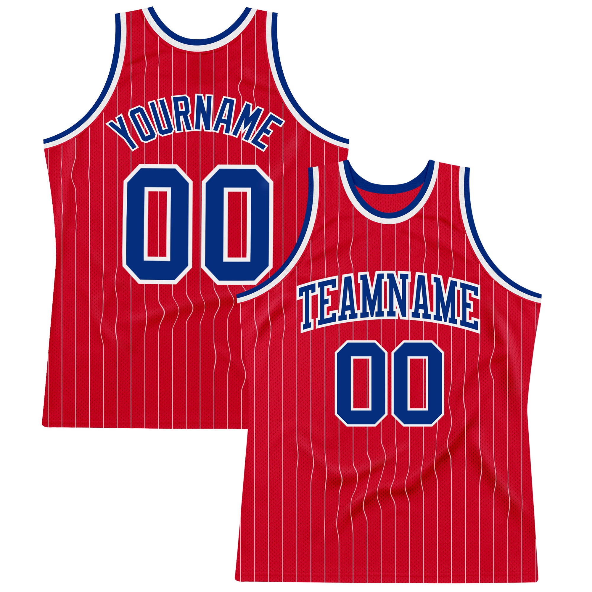 Personalized Red White Pinstripe Royal-White Authentic Basketball Jersey