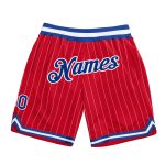 Personalized Red White Pinstripe Royal-White Authentic Basketball Shorts Team Custom Name and Number