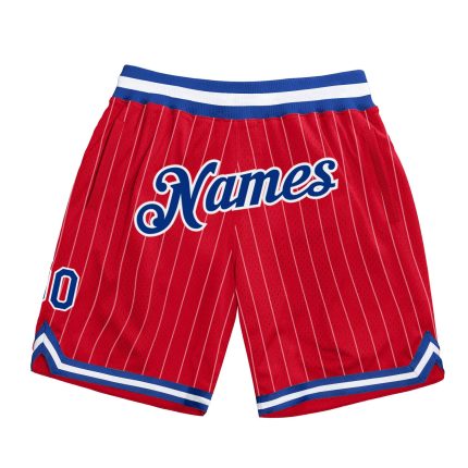 Personalized Red White Pinstripe Royal-White Authentic Basketball Shorts Team Custom Name and Number