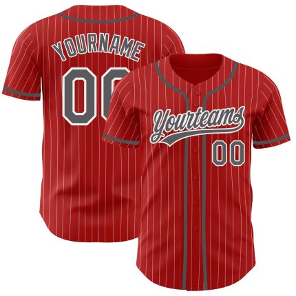 Personalized Red White Pinstripe Steel Gray Authentic Baseball Jersey Team Custom Name and Number