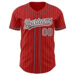 Personalized Red White Pinstripe Steel Gray Authentic Baseball Jersey Team Custom Name and Number