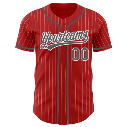 Personalized Red White Pinstripe Steel Gray Authentic Baseball Jersey Team Custom Name and Number