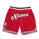 Personalized Red White Pinstripe White-Black Authentic Basketball Shorts Team Custom Name and Number