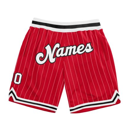 Personalized Red White Pinstripe White-Black Authentic Basketball Shorts Team Custom Name and Number