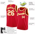 Personalized Red White Pinstripe White-Gold Authentic Basketball Jersey Team Custom Name and Number