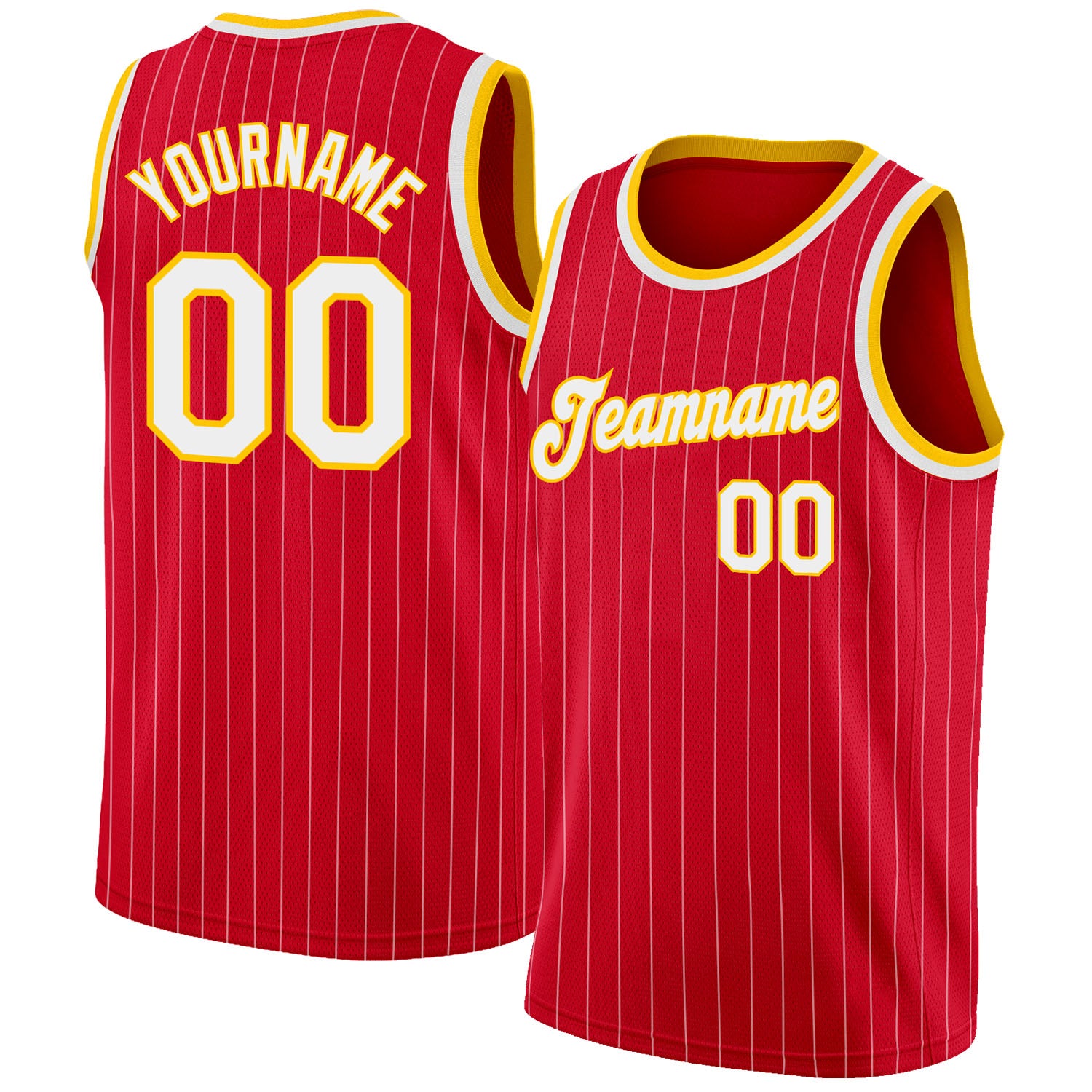 Personalized Red White Pinstripe White-Gold Authentic Basketball Jersey Team Custom Name and Number