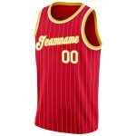 Personalized Red White Pinstripe White-Gold Authentic Basketball Jersey Team Custom Name and Number