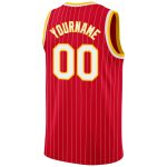 Personalized Red White Pinstripe White-Gold Authentic Basketball Jersey Team Custom Name and Number