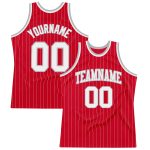 Personalized Red White Pinstripe White-Gray Authentic Basketball Jersey Team Custom Name and Number