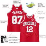 Personalized Red White Pinstripe White-Gray Authentic Basketball Jersey Team Custom Name and Number