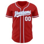 Personalized Red White Pinstripe White-Light Blue Authentic Baseball Jersey
