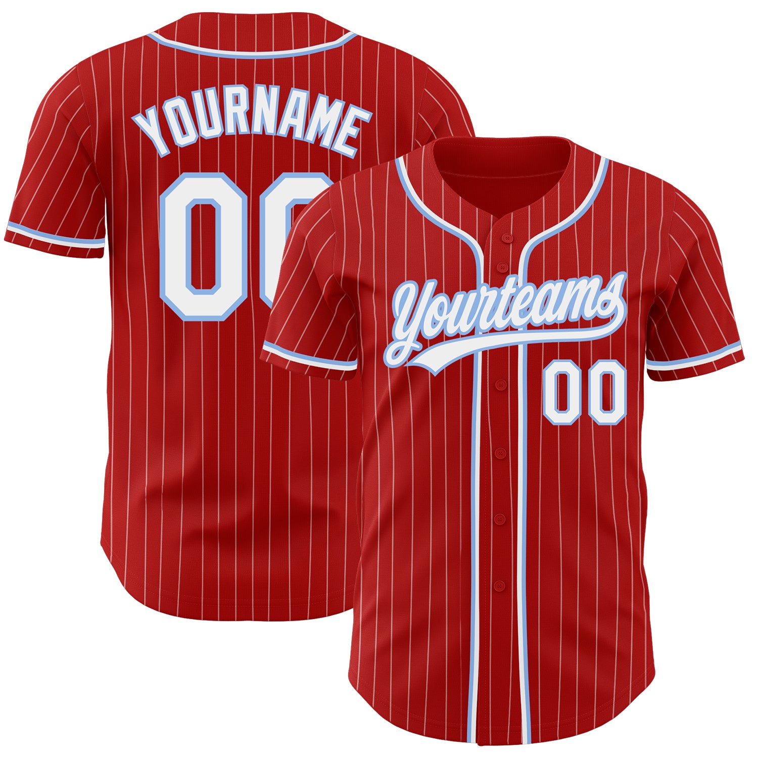Personalized Red White Pinstripe White-Light Blue Authentic Baseball Jersey