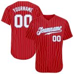Personalized Red White Pinstripe White-Light Blue Authentic Baseball Jersey Team Custom Name and Number