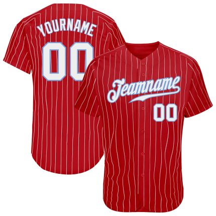 Personalized Red White Pinstripe White-Light Blue Authentic Baseball Jersey Team Custom Name and Number