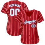 Personalized Red White Pinstripe White-Light Blue Authentic Baseball Jersey Team Custom Name and Number