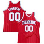 Personalized Red White Pinstripe White-Light Blue Authentic Basketball Jersey