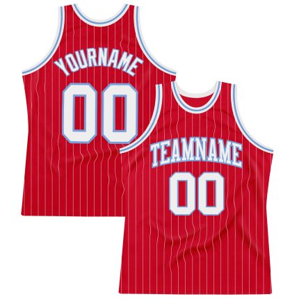 Personalized Red White Pinstripe White-Light Blue Authentic Basketball Jersey