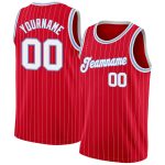 Personalized Red White Pinstripe White-Light Blue Authentic Basketball Jersey Team Custom Name and Number