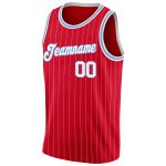 Personalized Red White Pinstripe White-Light Blue Authentic Basketball Jersey Team Custom Name and Number