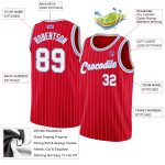 Personalized Red White Pinstripe White-Light Blue Authentic Basketball Jersey Team Custom Name and Number
