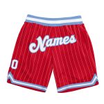 Personalized Red White Pinstripe White-Light Blue Authentic Basketball Shorts Team Custom Name and Number