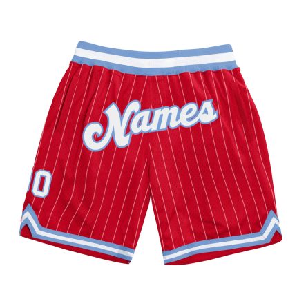 Personalized Red White Pinstripe White-Light Blue Authentic Basketball Shorts Team Custom Name and Number
