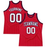 Personalized Red White Pinstripe White-Navy Authentic Basketball Jersey Team Custom Name and Number