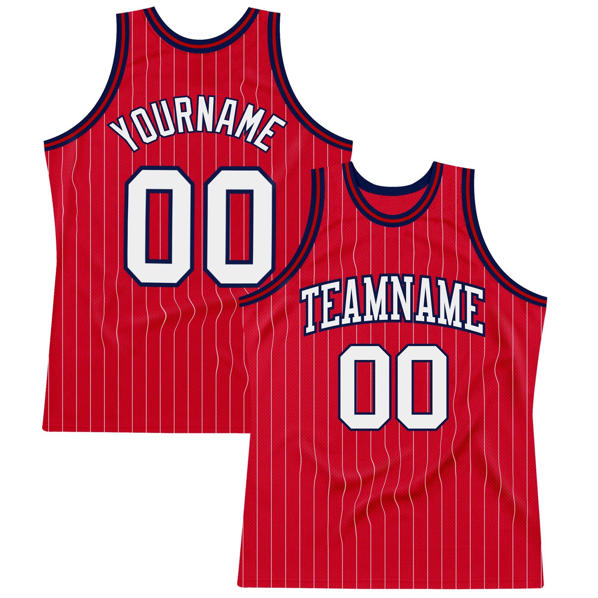 Personalized Red White Pinstripe White-Navy Authentic Basketball Jersey Team Custom Name and Number