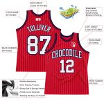 Personalized Red White Pinstripe White-Navy Authentic Basketball Jersey Team Custom Name and Number