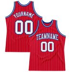 Personalized Red White Pinstripe White-Royal Authentic Basketball Jersey Team Custom Name and Number