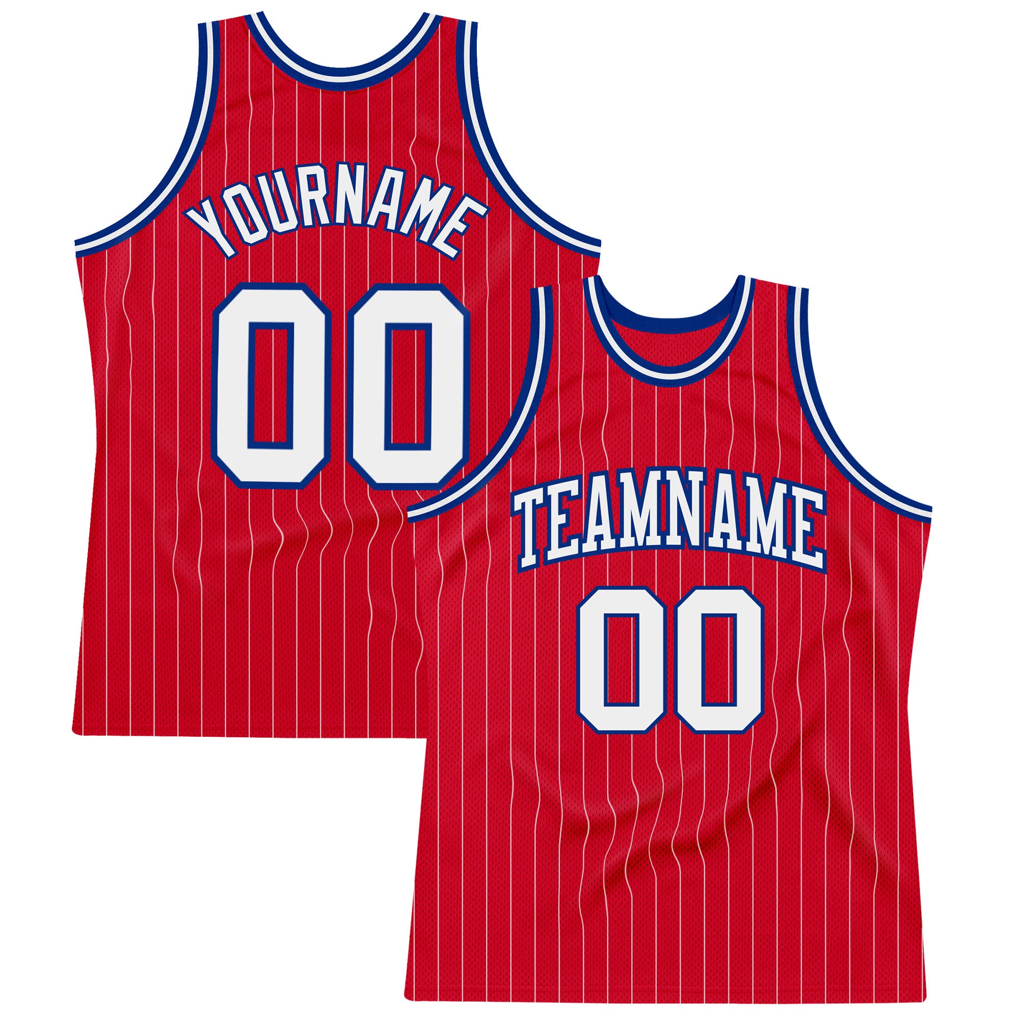 Personalized Red White Pinstripe White-Royal Authentic Basketball Jersey Team Custom Name and Number