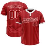 Personalized Red White Pinstripe White Two-Button Unisex Softball Jersey Team Custom Name and Number
