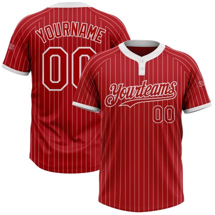 Personalized Red White Pinstripe White Two-Button Unisex Softball Jersey Team Custom Name and Number