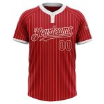 Personalized Red White Pinstripe White Two-Button Unisex Softball Jersey Team Custom Name and Number