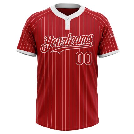 Personalized Red White Pinstripe White Two-Button Unisex Softball Jersey Team Custom Name and Number