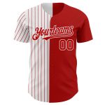Personalized Red White-Red Pinstripe Authentic Split Fashion Baseball Jersey Team Custom Name and Number