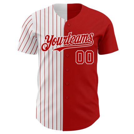 Personalized Red White-Red Pinstripe Authentic Split Fashion Baseball Jersey Team Custom Name and Number
