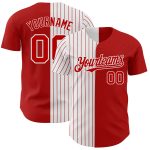 Personalized Red White-Red Pinstripe Authentic Split Fashion Baseball Jersey Team Custom Name and Number