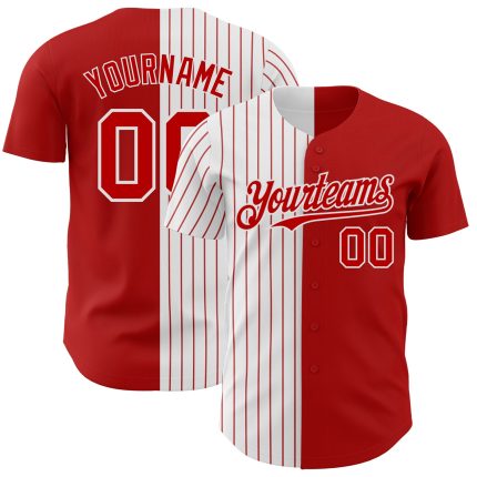 Personalized Red White-Red Pinstripe Authentic Split Fashion Baseball Jersey Team Custom Name and Number