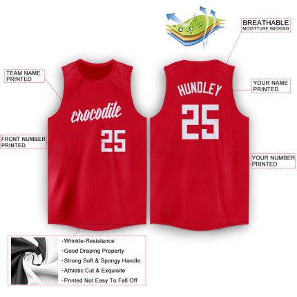 Personalized Red White Round Neck Basketball Jersey